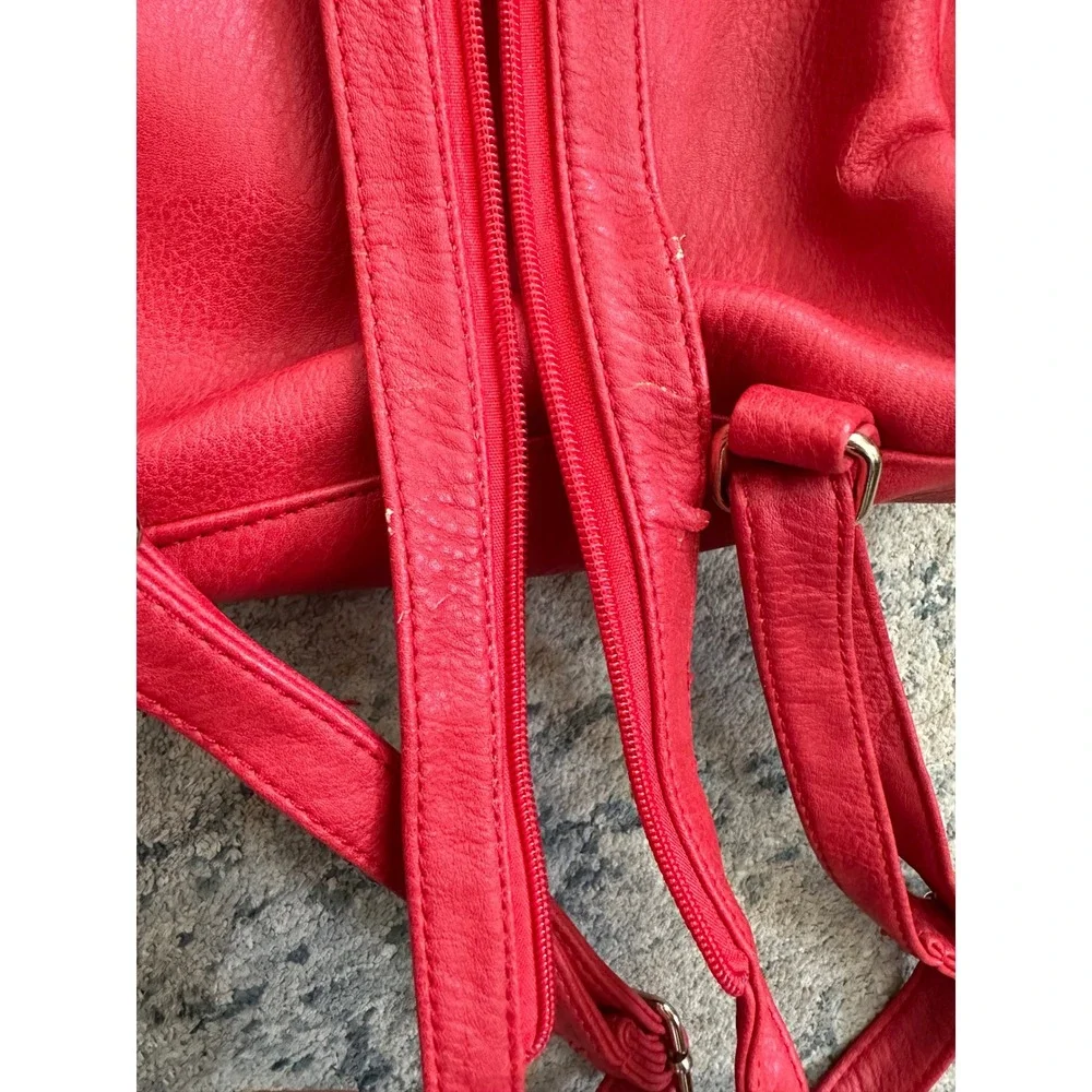 Red‎ Mini Backpack Faux Leather Gold Tone Accents Small Casual Daypack